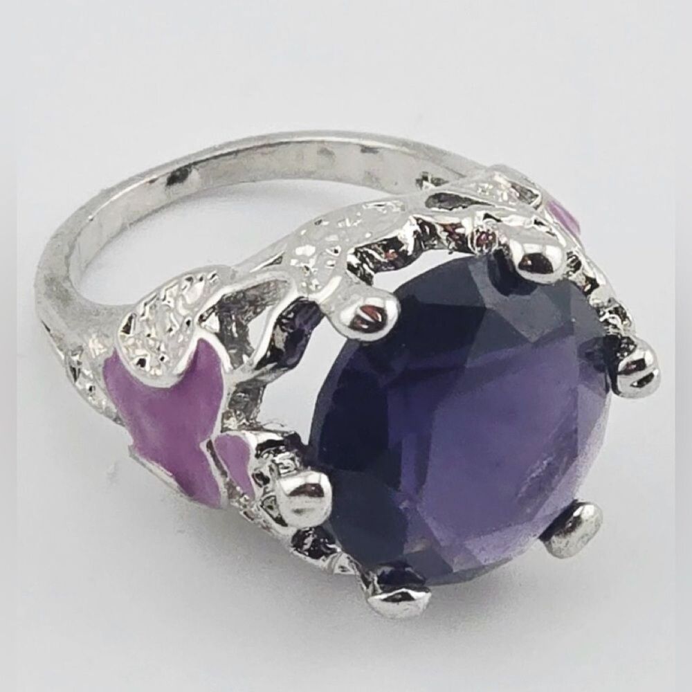 Silver & Purple Cocktail Ring 7.5